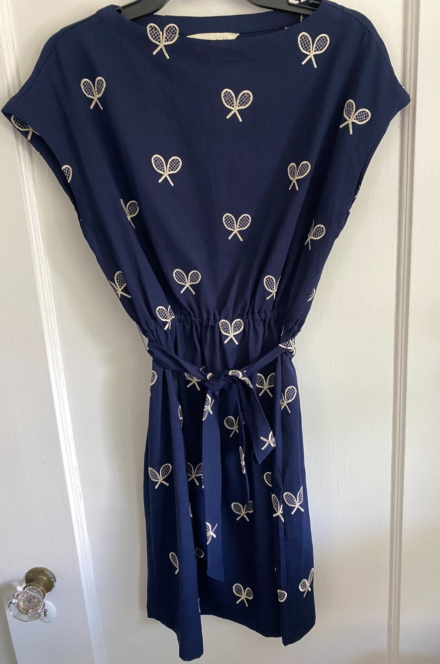 Pepaloves Dress Womens Size Small S Navy Blue Tennis Racquet Embroidered Spain